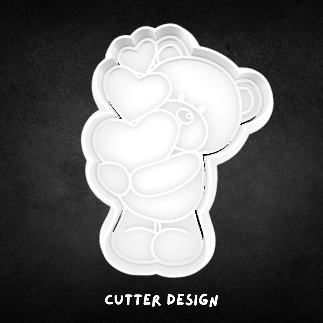Bear with Stack of Hearts Cookie Cutter and Stamp