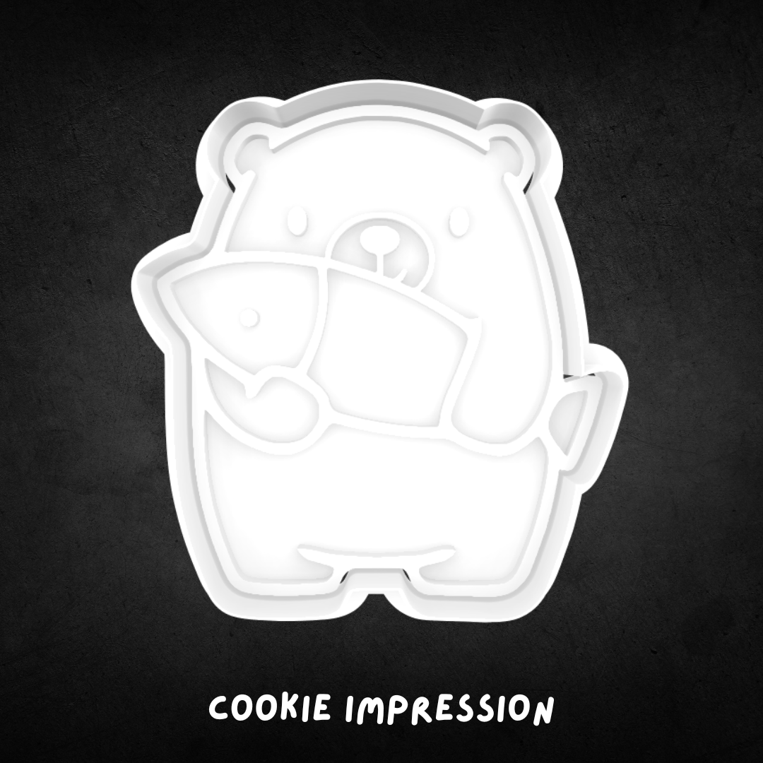 Bear Holding Fish Cookie Cutter and Stamp