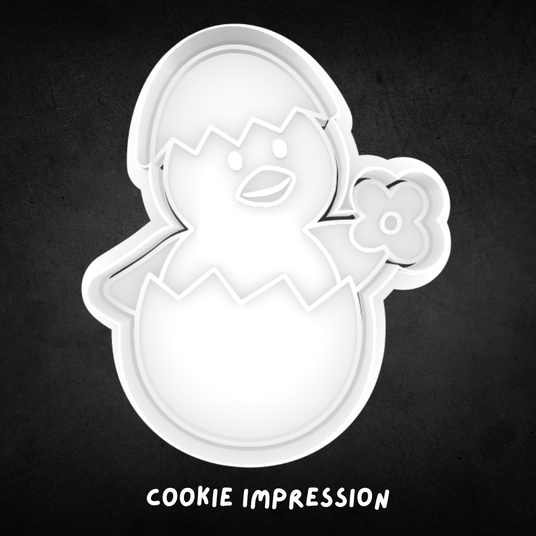 Easter Hatching Chick with Flower Cookie Cutter and Stamp