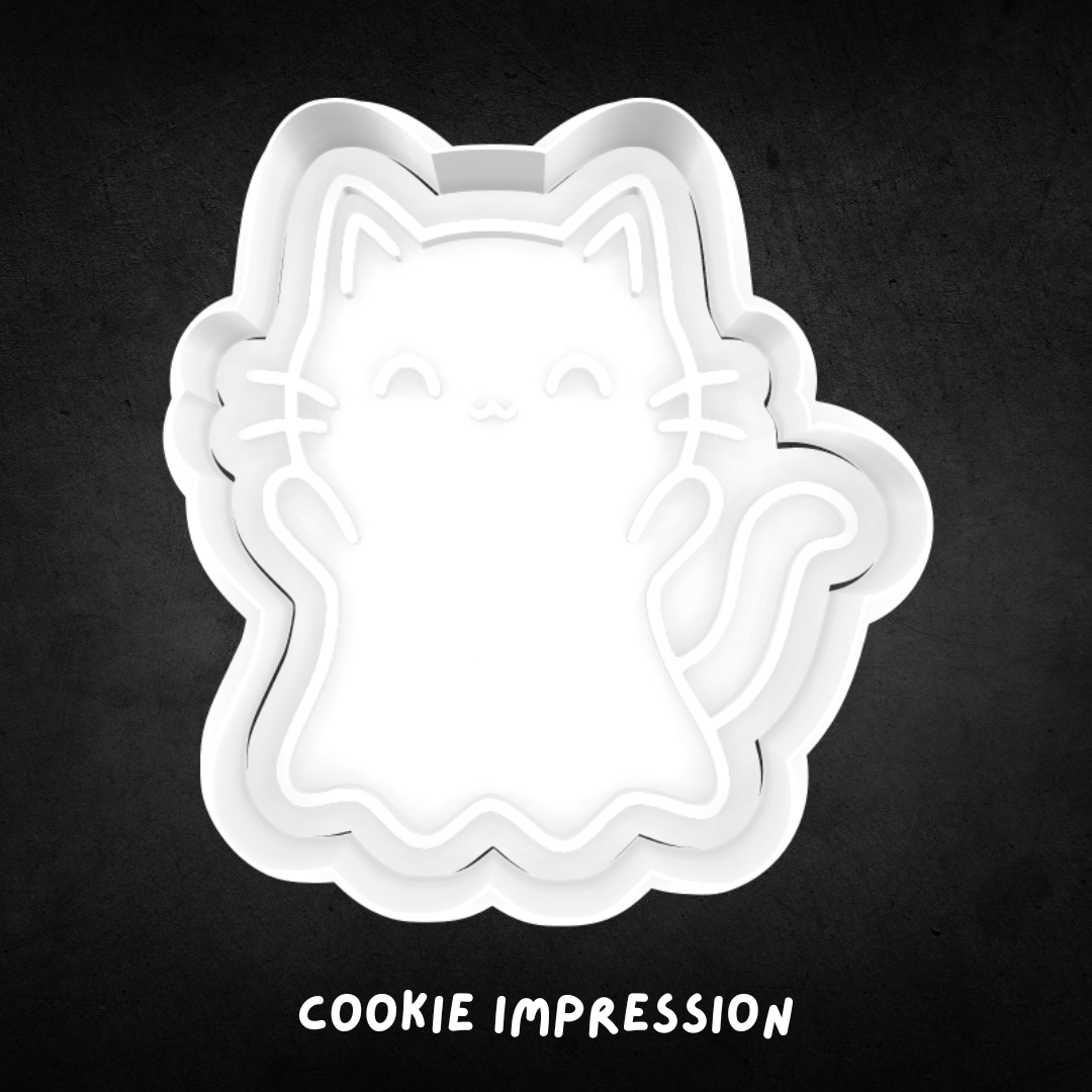 Halloween Ghost Cat Cookie Cutter and Stamp
