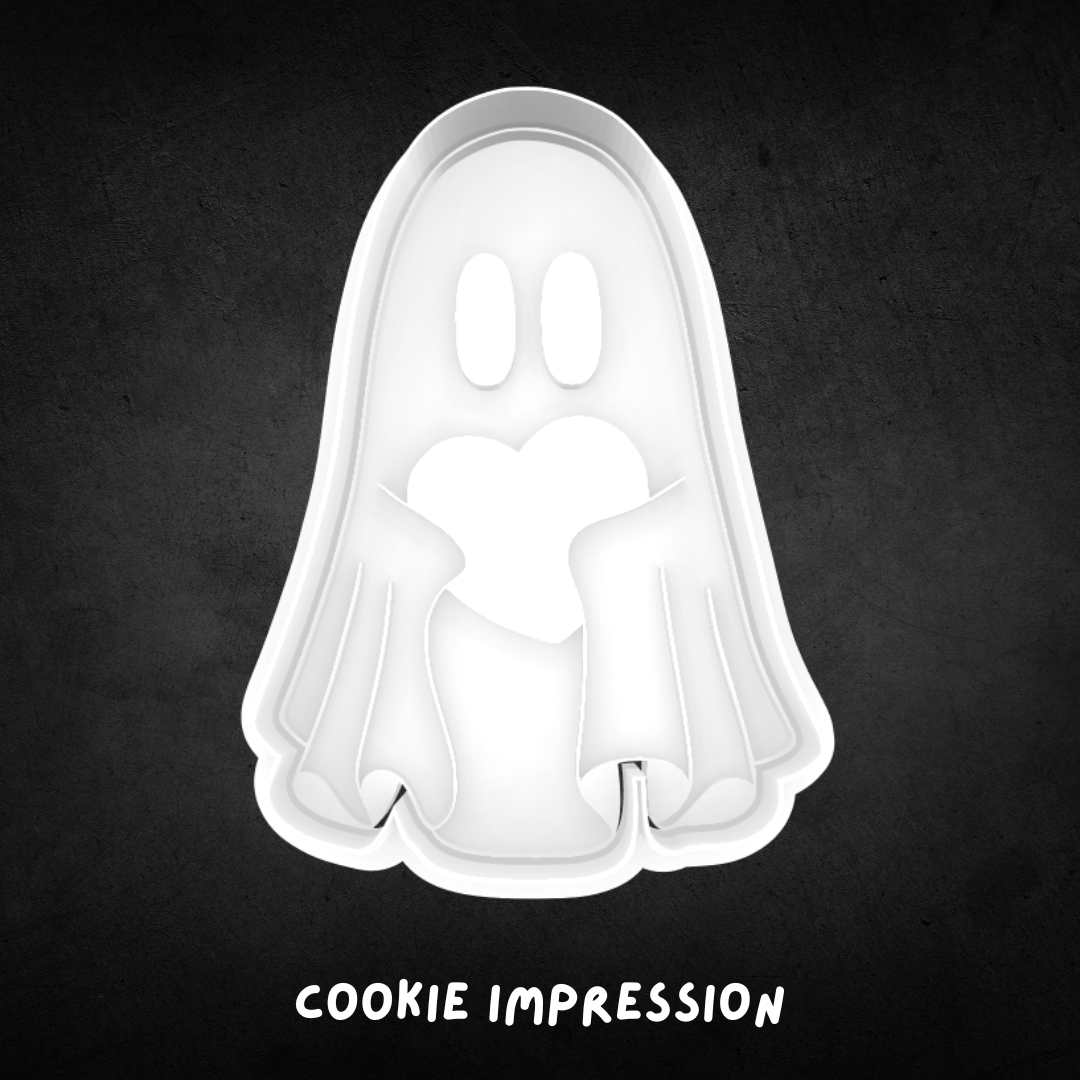 Ghost Holding Heart Cookie Cutter and Stamp