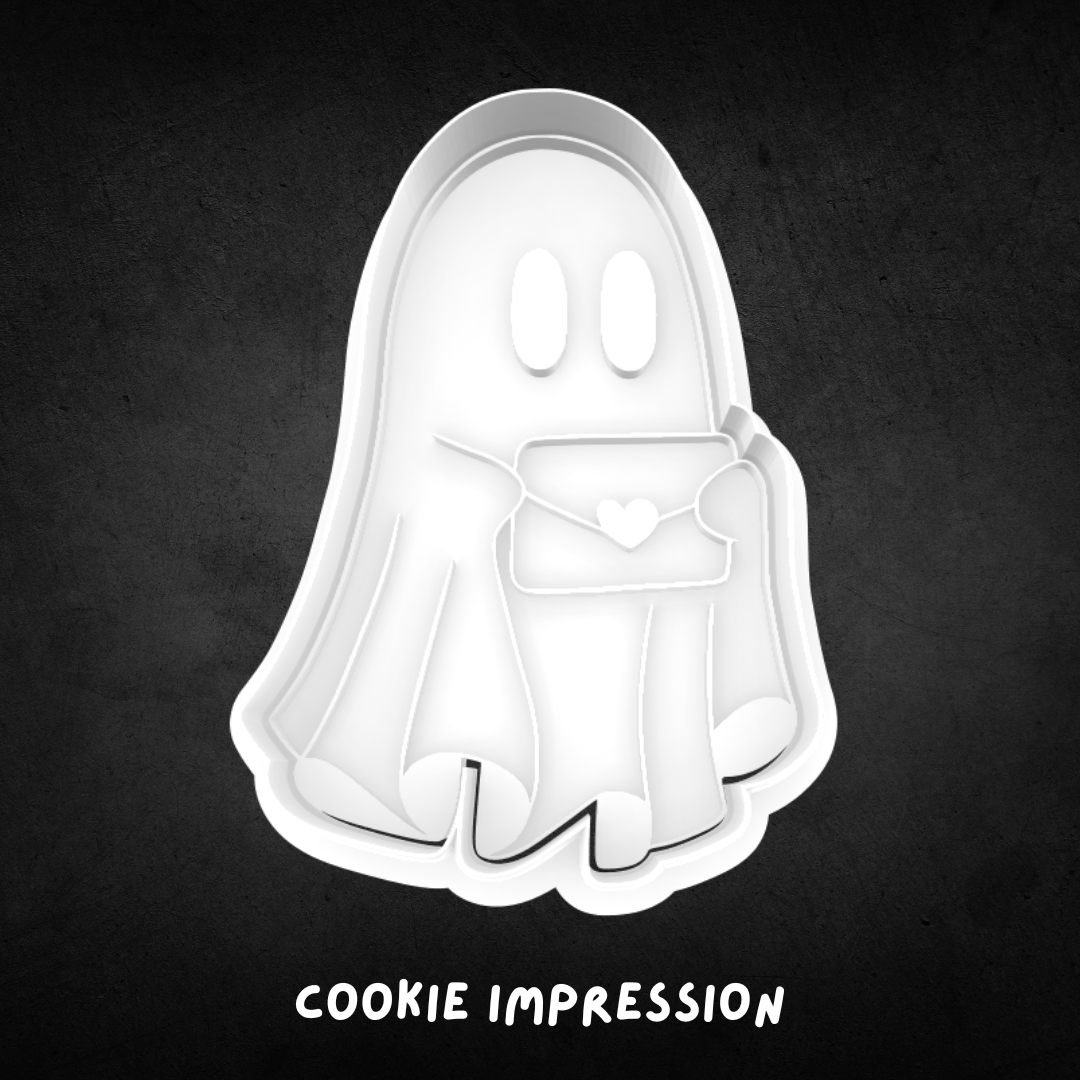 Ghost Holding Love Letter Cookie Cutter and Stamp