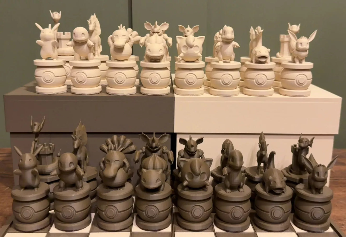 3D Printed Pokemon Chess Set and Board - Wood Effect