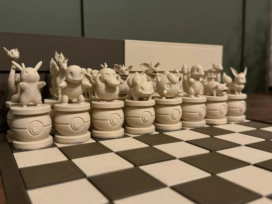 3D Printed Pokemon Chess Set and Board - Wood Effect