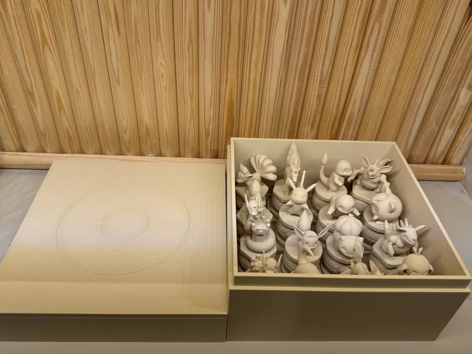 3D Printed Pokemon Chess Set and Board - Wood Effect