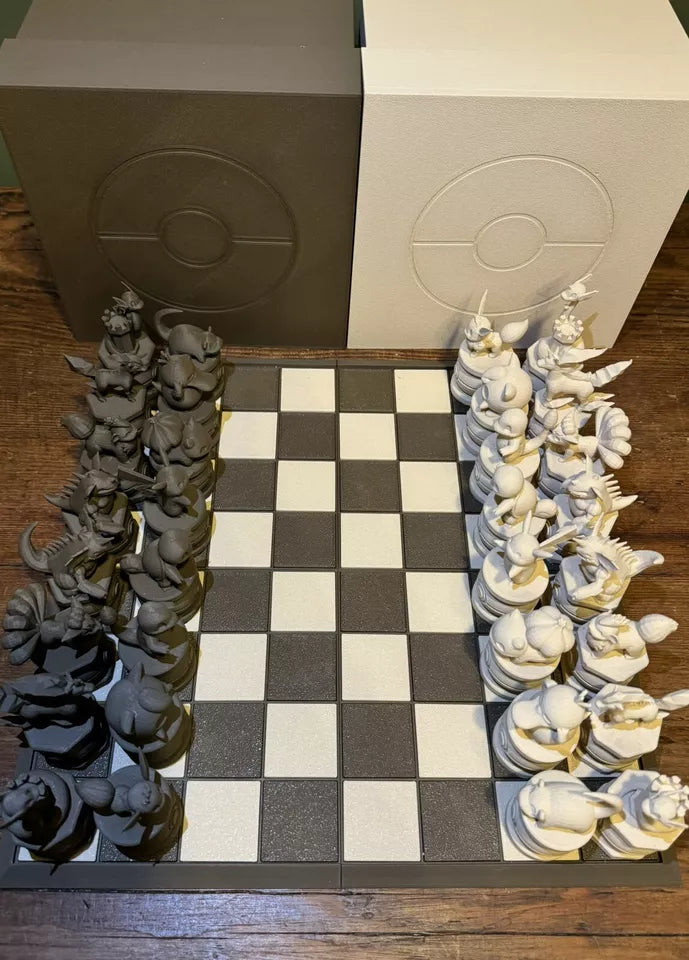 3D Printed Pokemon Chess Set and Board - Wood Effect