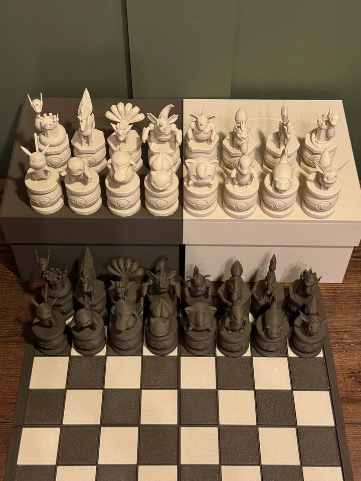 3D Printed Pokemon Chess Set and Board - Wood Effect