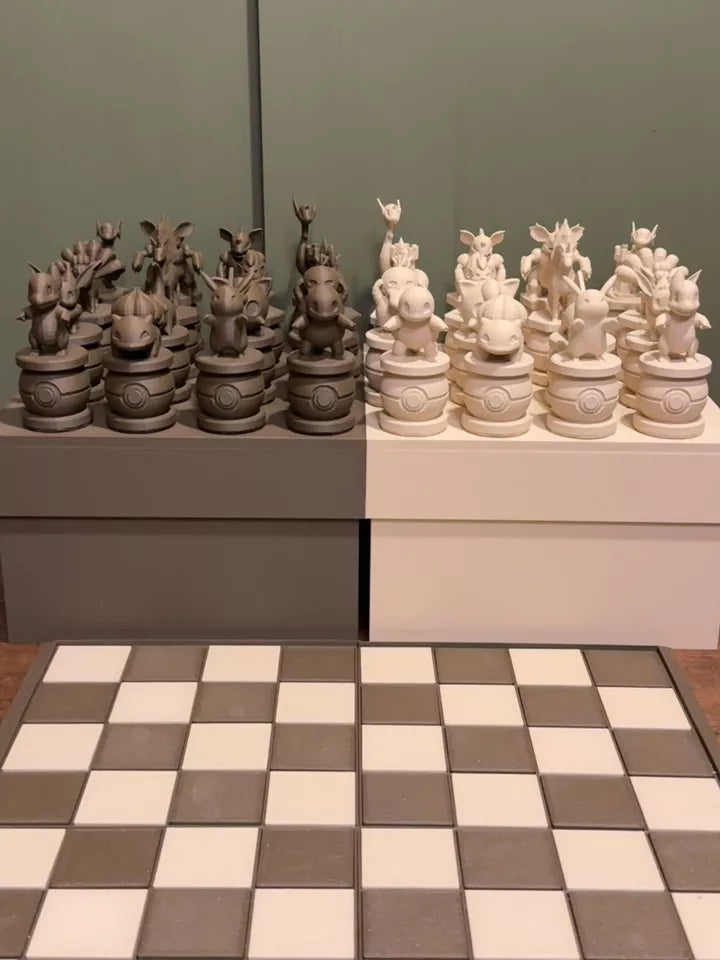 3D Printed Pokemon Chess Set and Board - Wood Effect