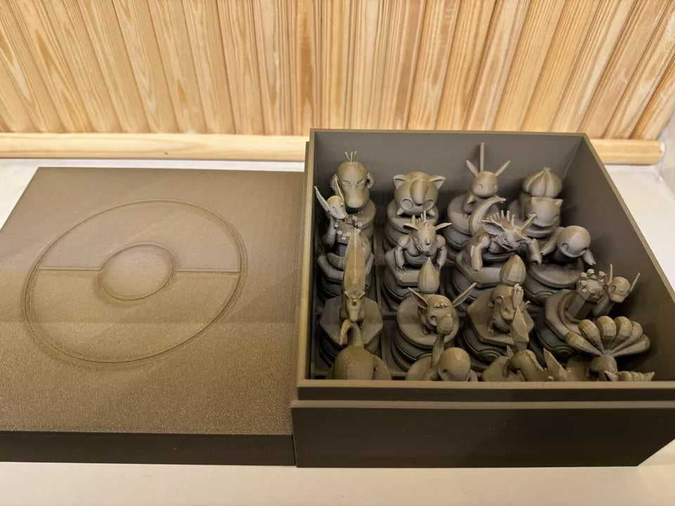 3D Printed Pokemon Chess Set and Board - Wood Effect