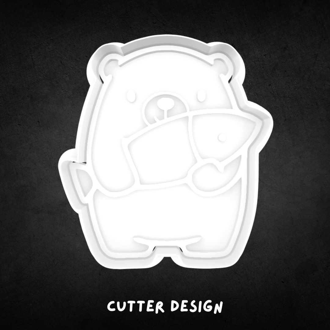 Bear Holding Fish Cookie Cutter and Stamp