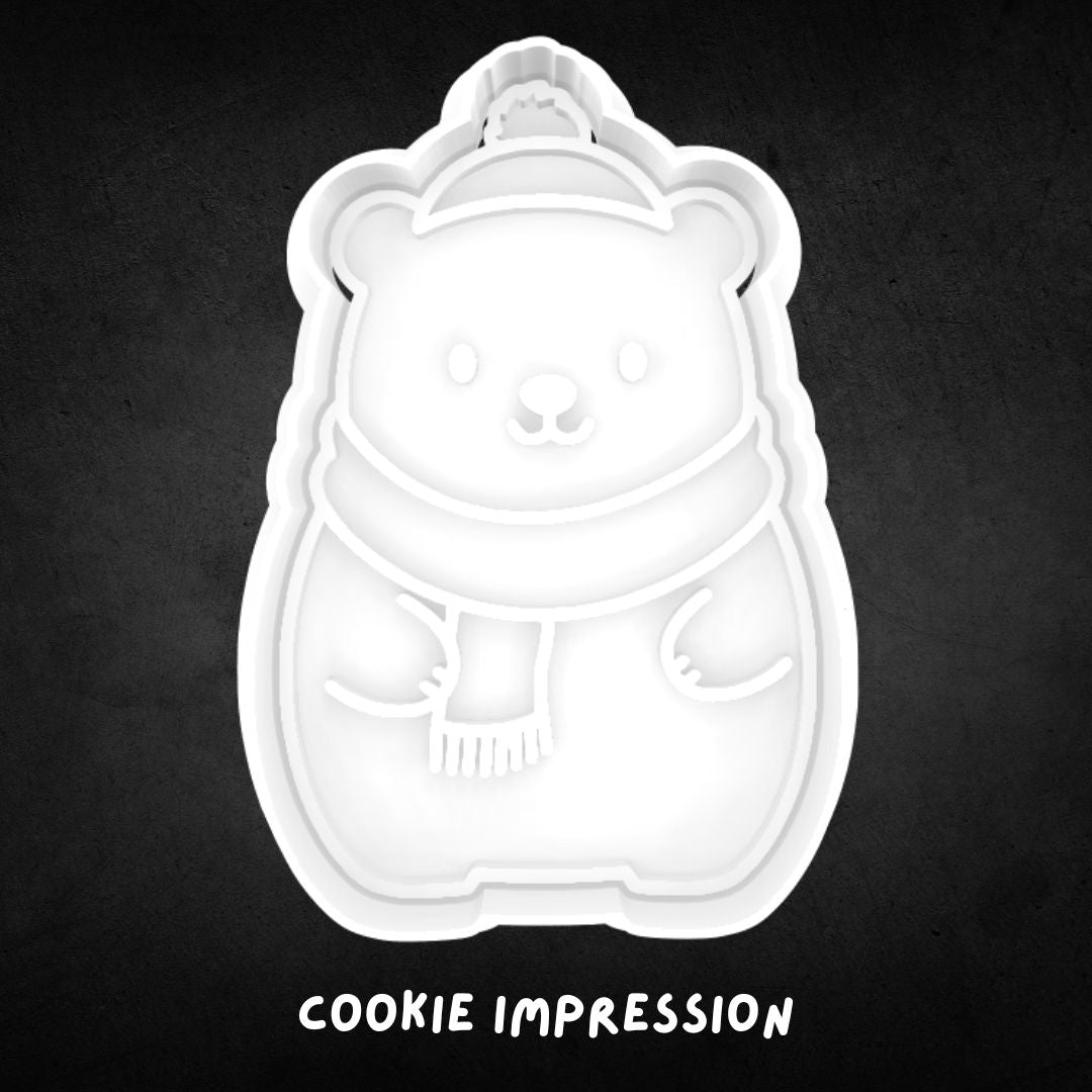 Cute Christmas Polar Bear Cookie Cutter and Stamp