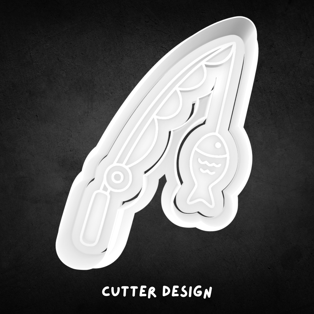Fishing Rod with Fish Cookie Cutter and Stamp