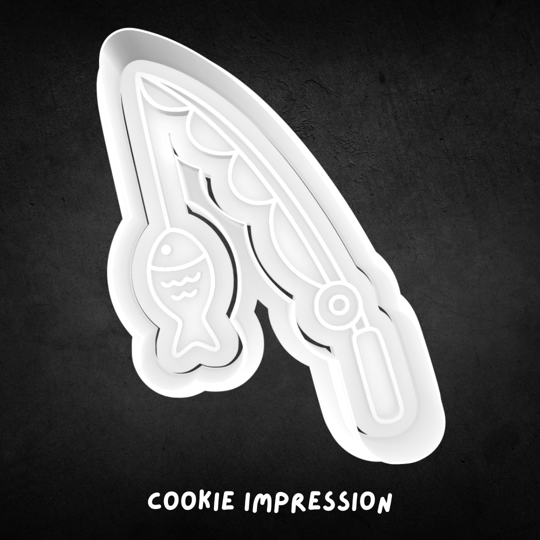 Fishing Rod with Fish Cookie Cutter and Stamp