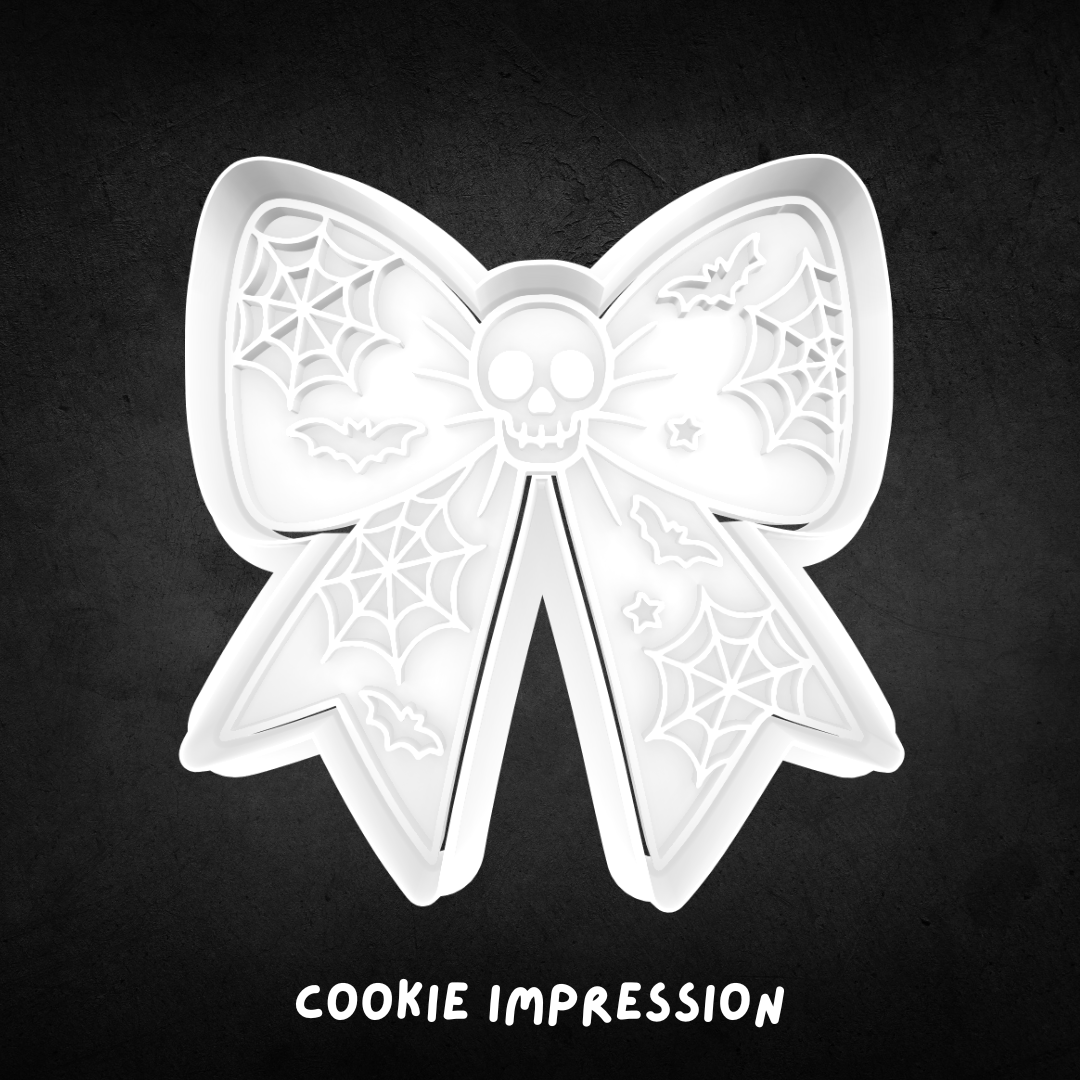 Spooky Skull Bow Cookie Cutter and Stamp