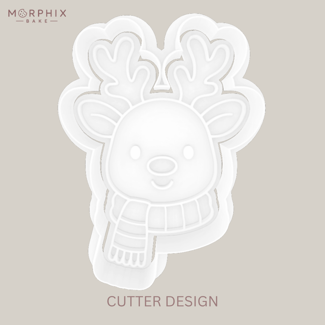 Reindeer Face with Scarf Cookie Cutter and Stamp