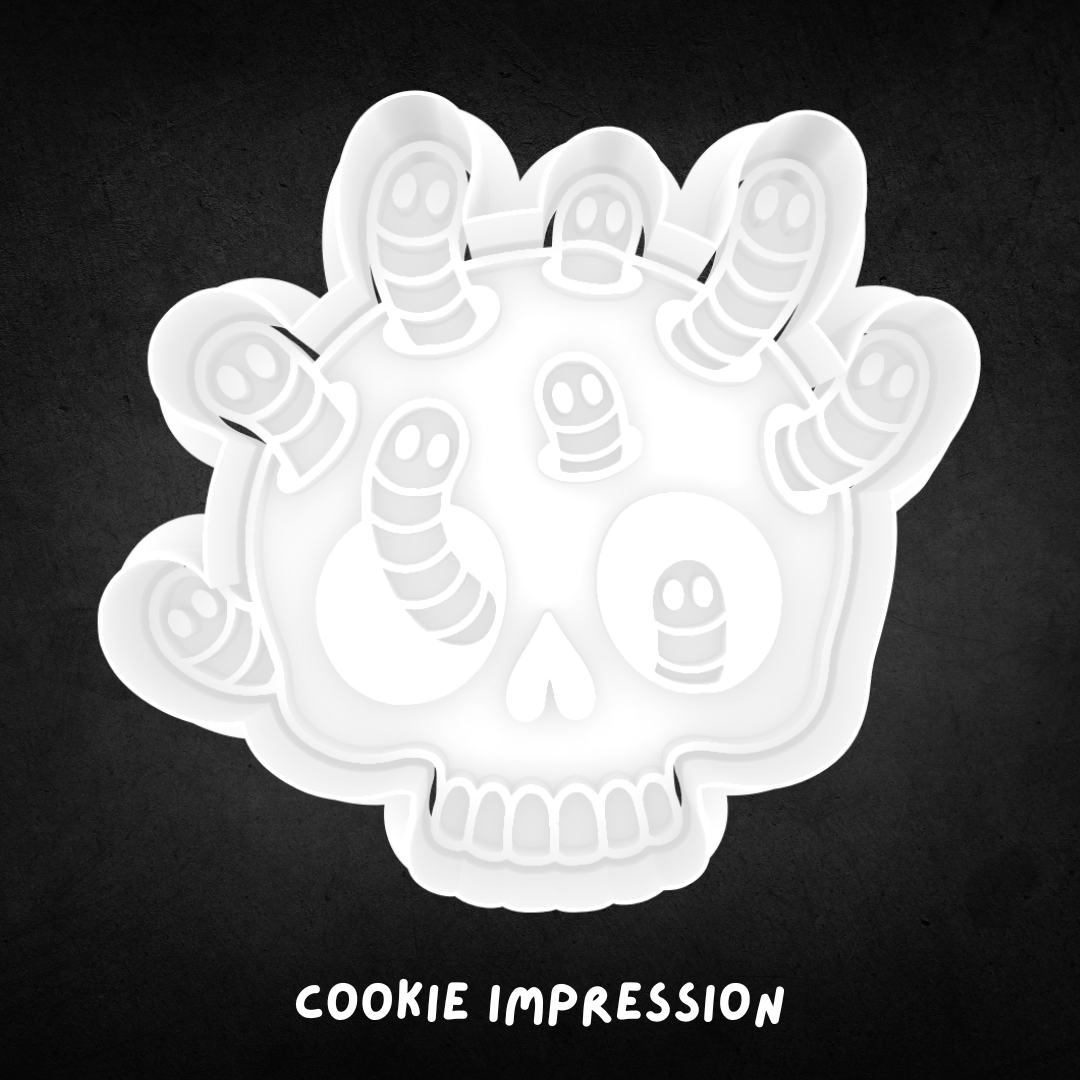 Halloween Skull with Worms Cookie Cutter and Stamp