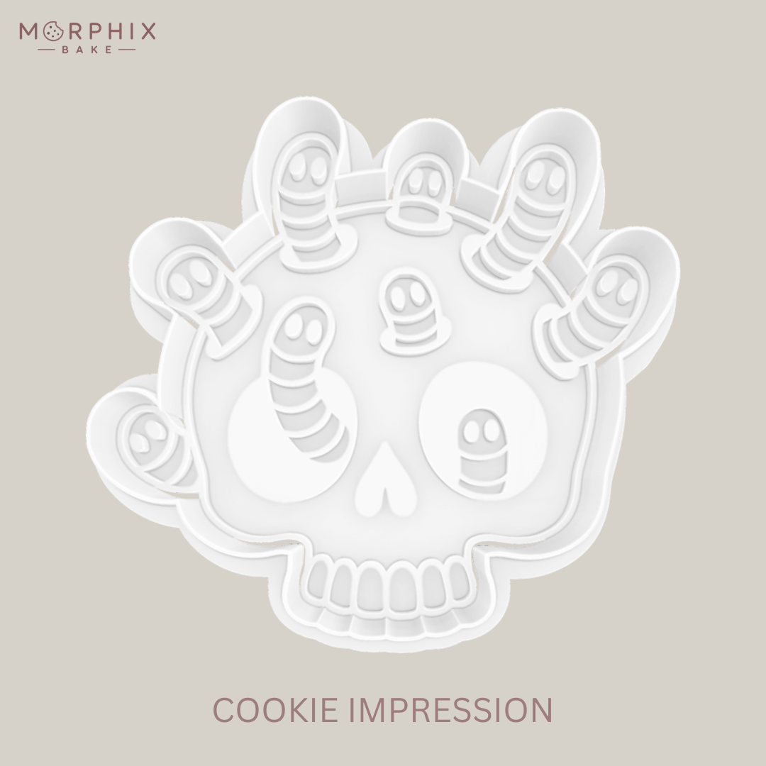 Skull with Worms Cookie Cutter and Stamp